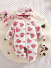 Young Girl Knit Solid Color Furry Hooded Jumpsuit